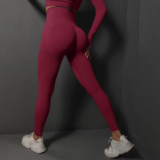 High Waist Leggings - Wine Red